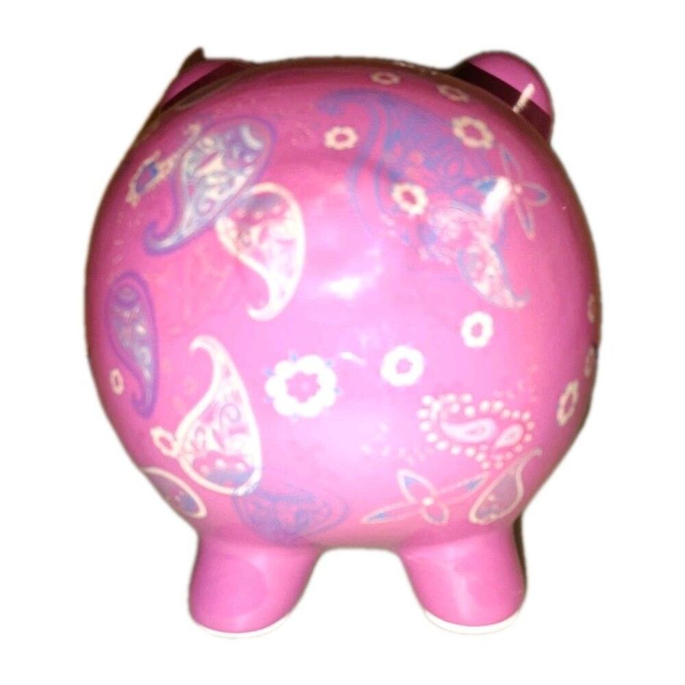 Vtg 2009 Large 8" Long Bright Pink Floral Ceramic Piggy Bank Target - Picture 5 of 9
